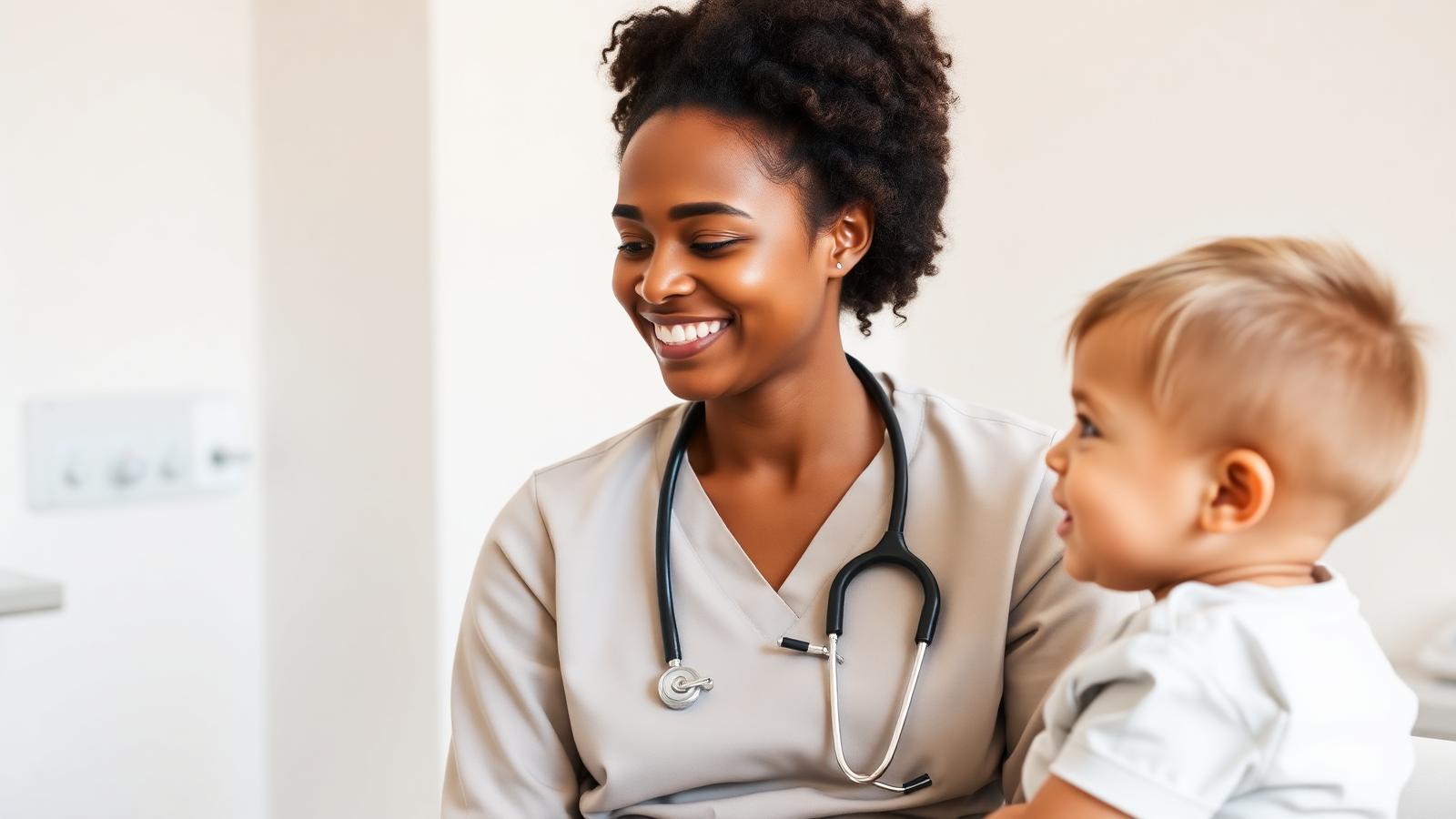 Paediatric clinician with child
